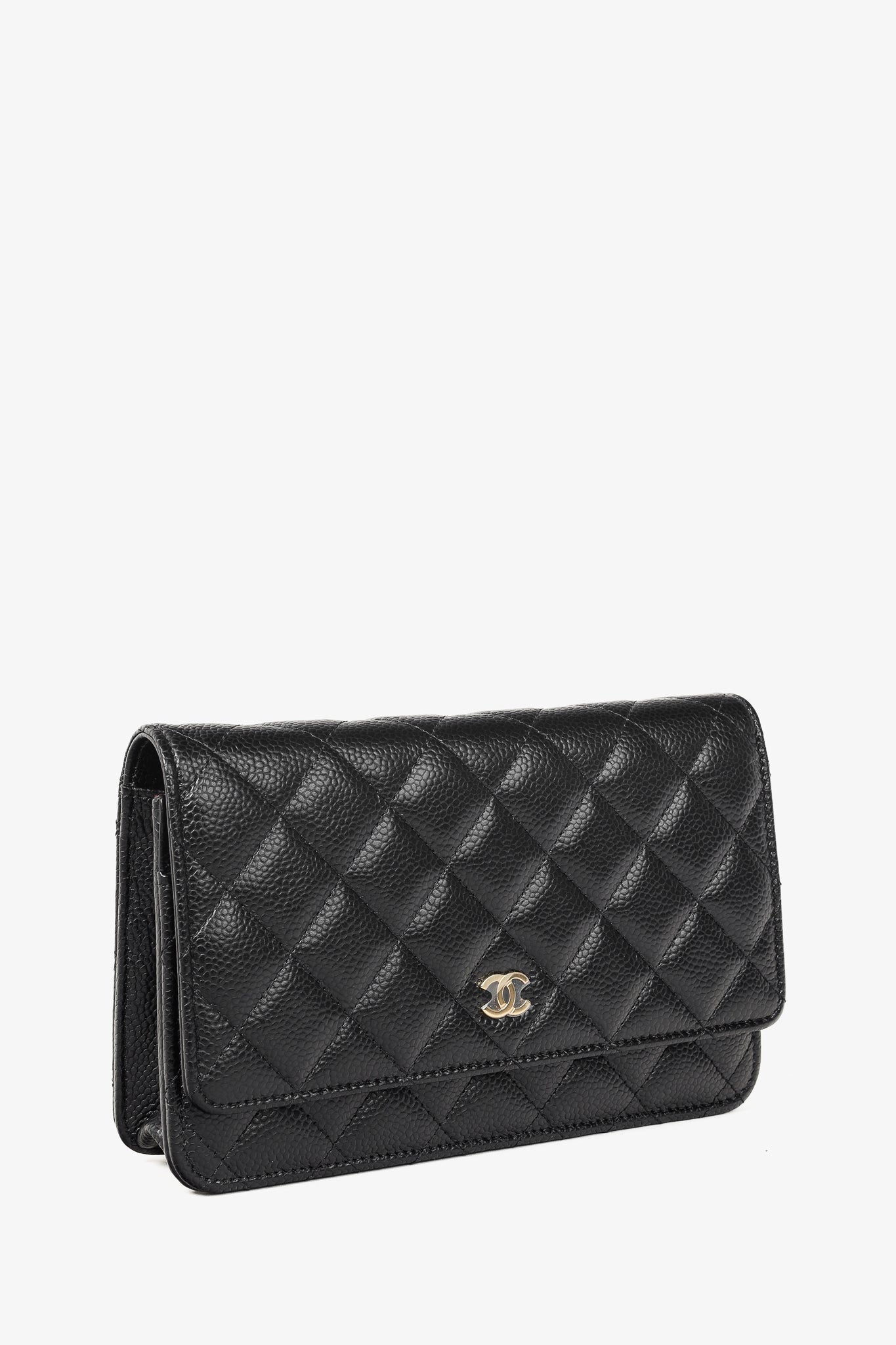 Chanel Black Caviar Leather Gold Strap Classic Wallet-On-Chain