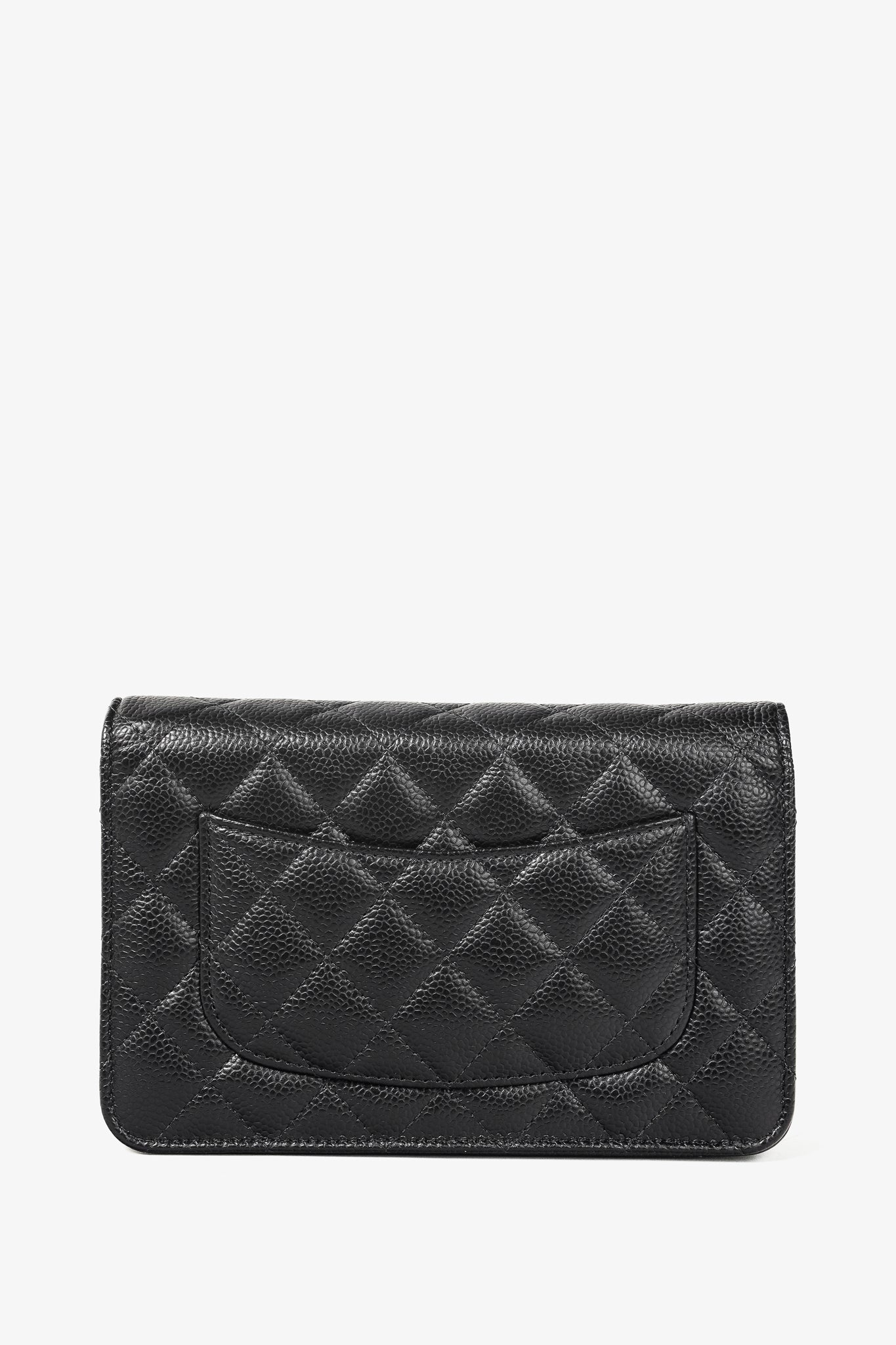 Chanel Black Caviar Leather Gold Strap Classic Wallet-On-Chain