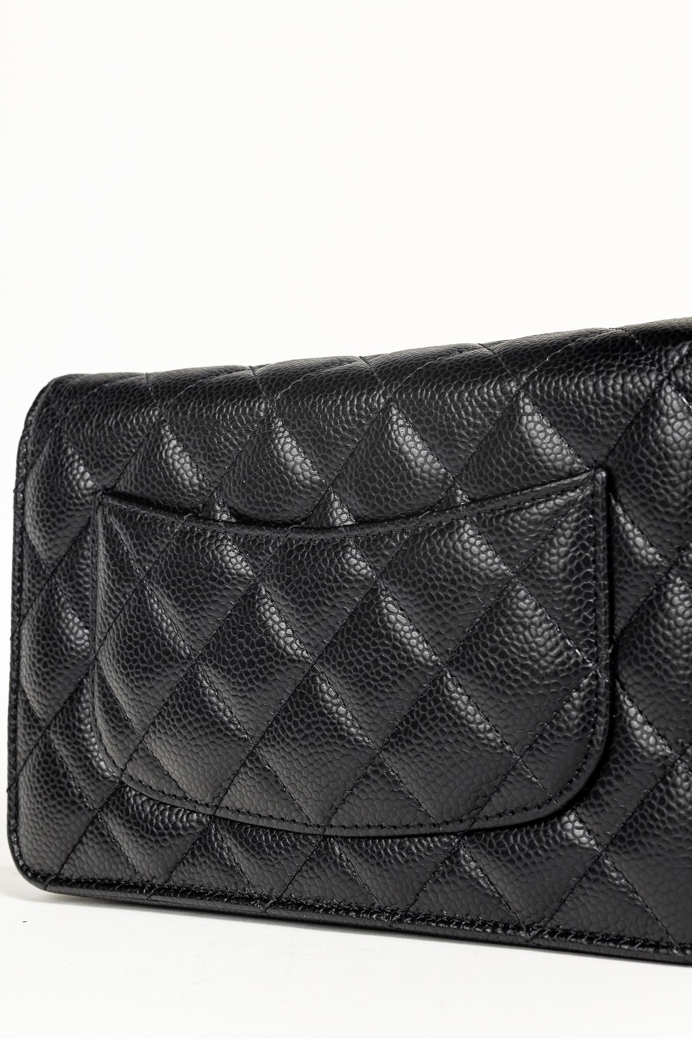 Chanel Black Caviar Leather Gold Strap Classic Wallet-On-Chain