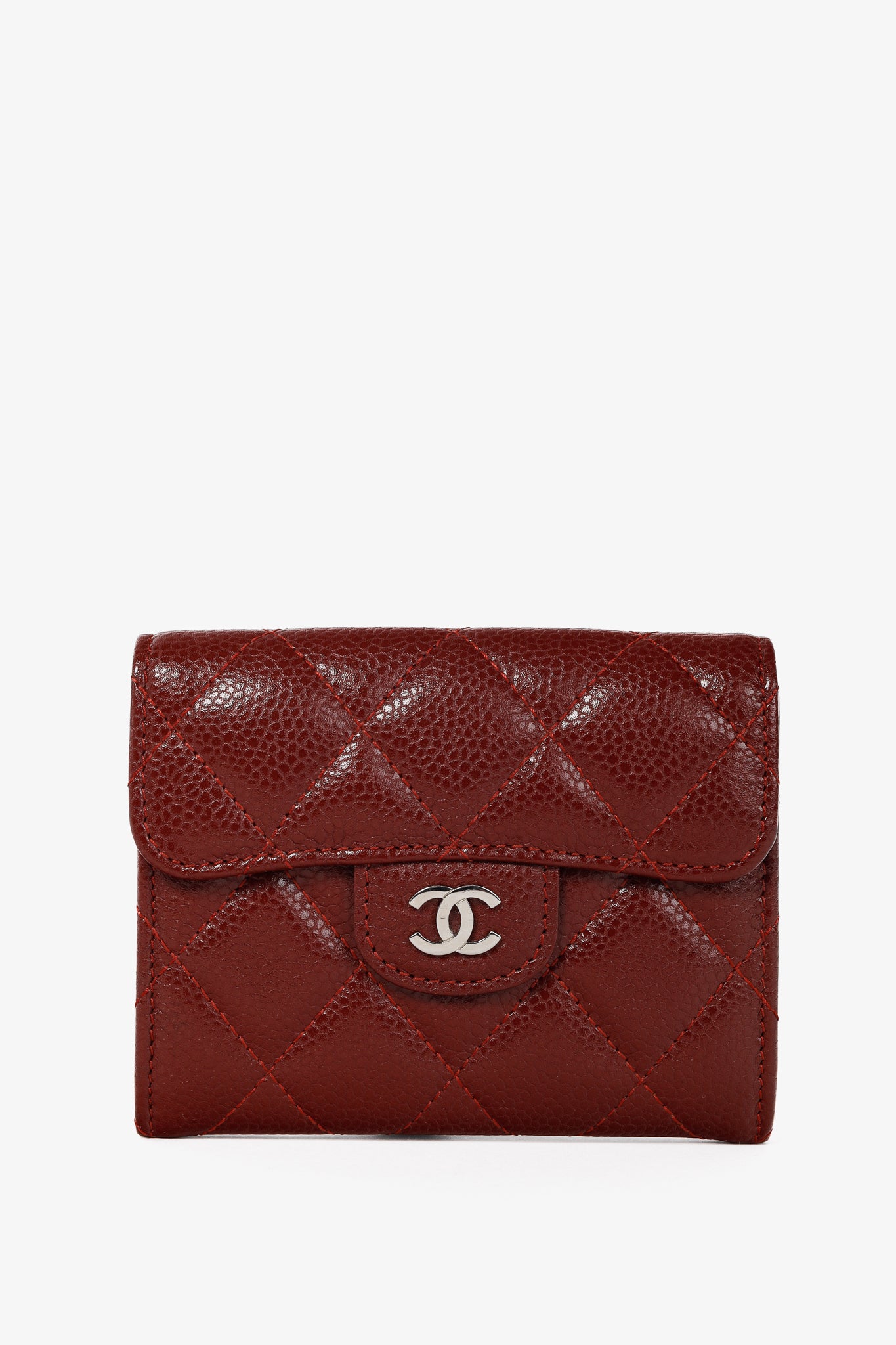 Chanel Red Caviar Leather Quilted Card Holder