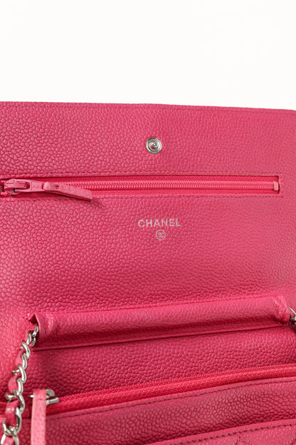 Chanel Silver Strap Pink Magenta Caviar Wallet-on-Chain