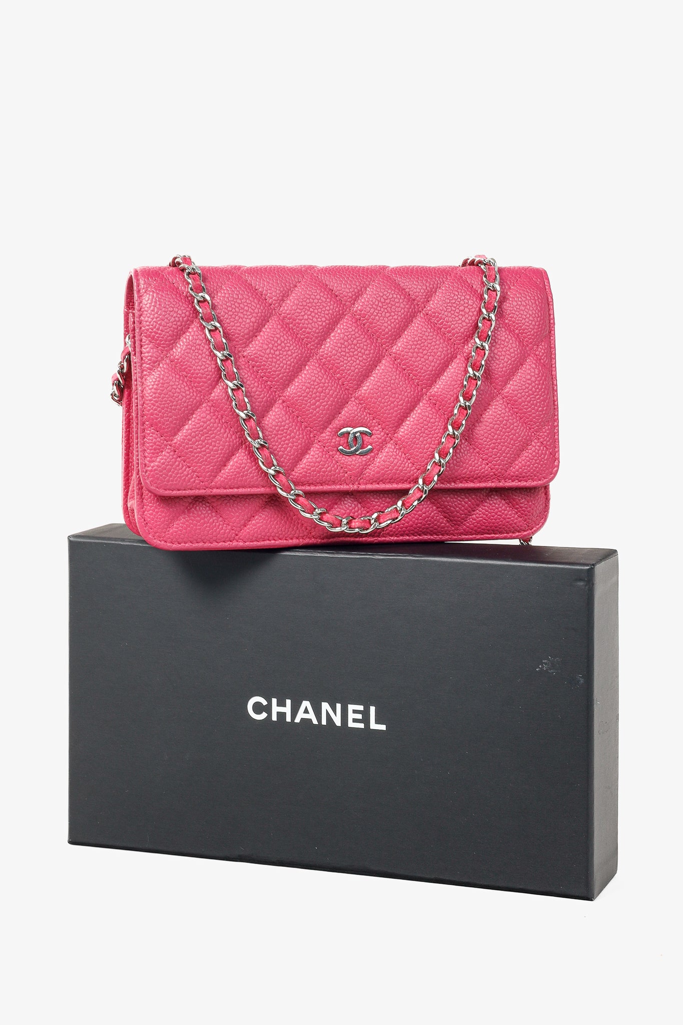 Chanel Silver Strap Pink Magenta Caviar Wallet-on-Chain