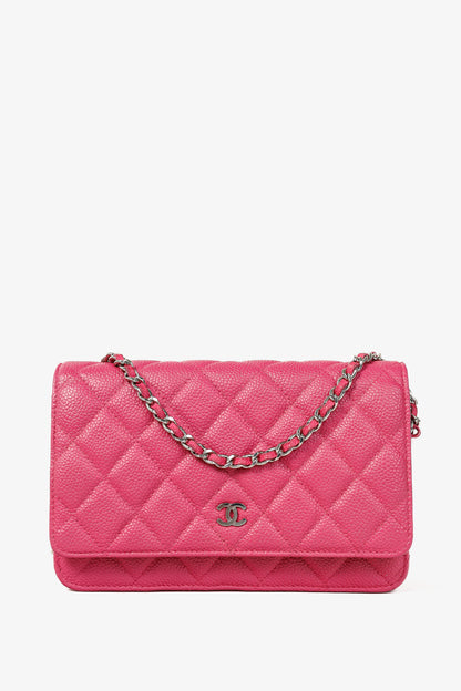 Chanel Silver Strap Pink Magenta Caviar Wallet-on-Chain