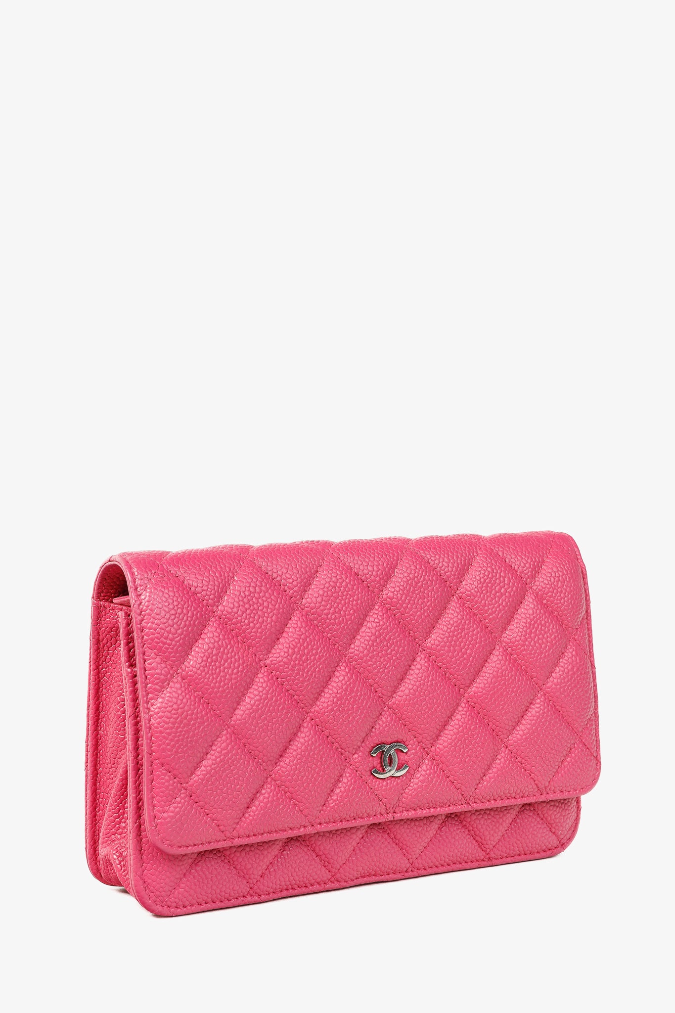 Chanel Silver Strap Pink Magenta Caviar Wallet-on-Chain