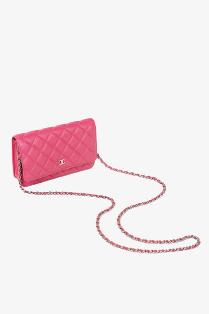 Chanel Silver Strap Pink Magenta Caviar Wallet-on-Chain