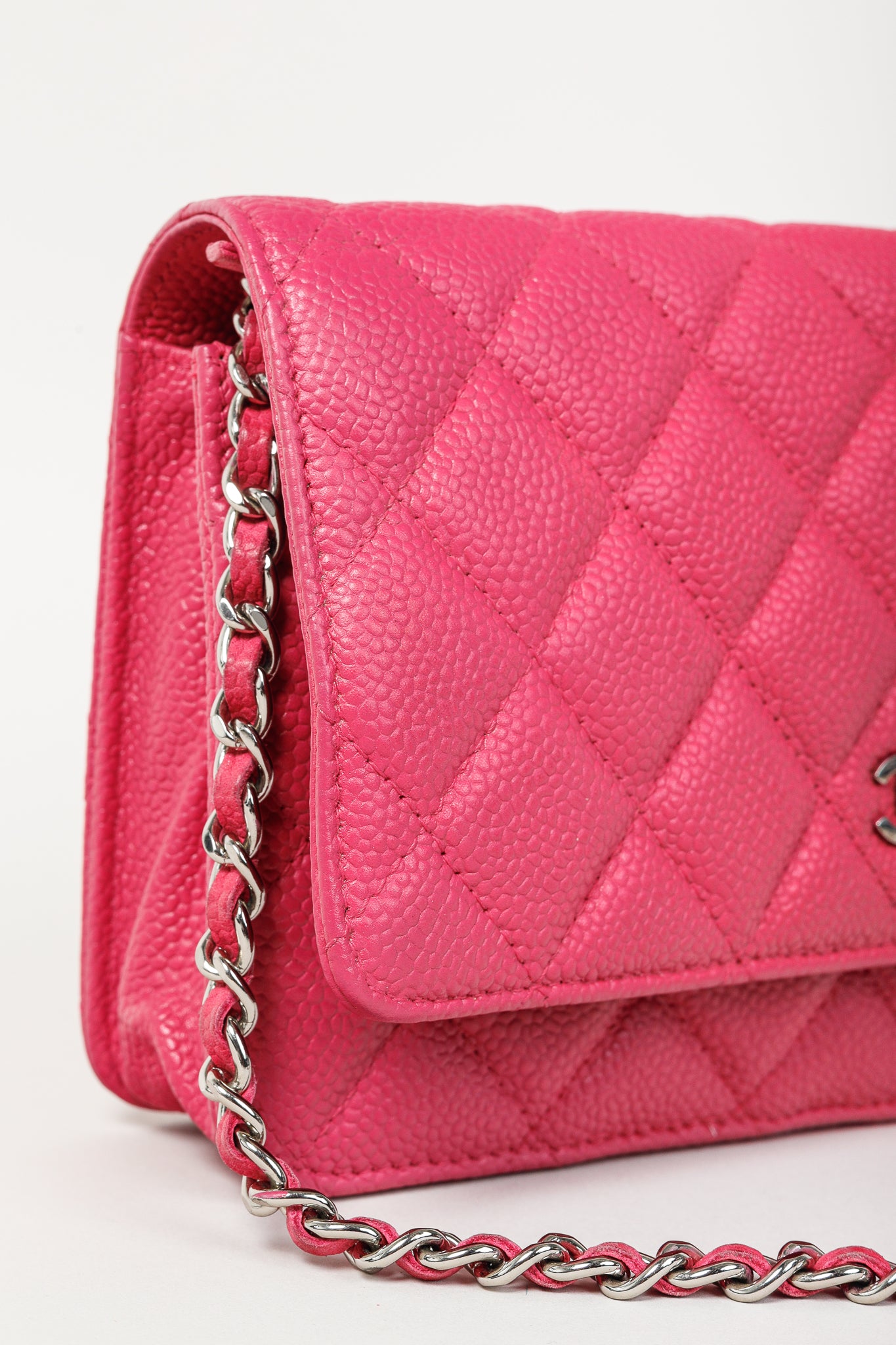 Chanel Silver Strap Pink Magenta Caviar Wallet-on-Chain