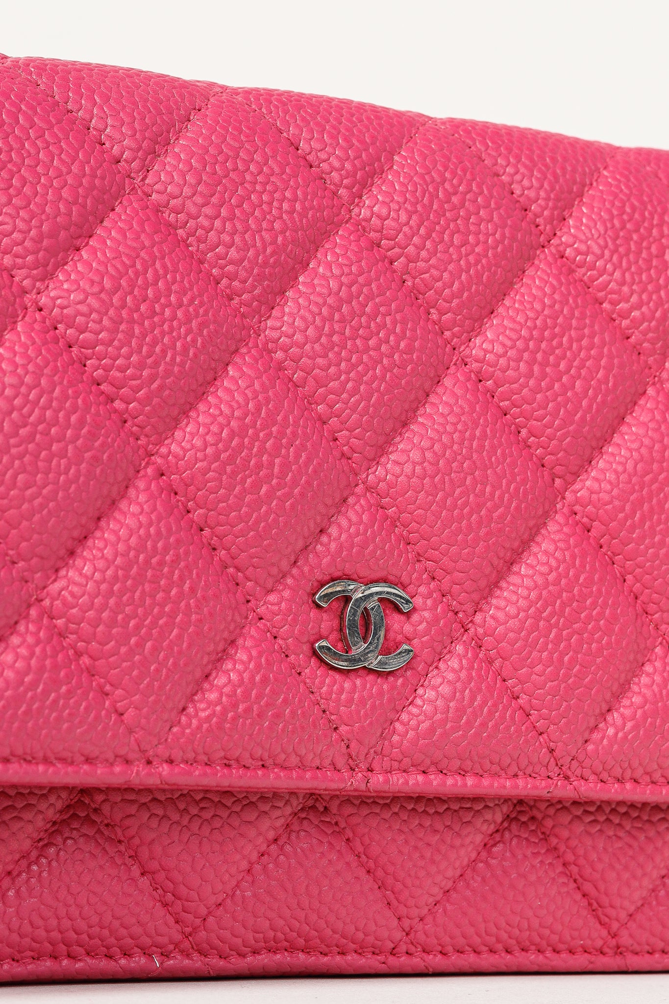 Chanel Silver Strap Pink Magenta Caviar Wallet-on-Chain