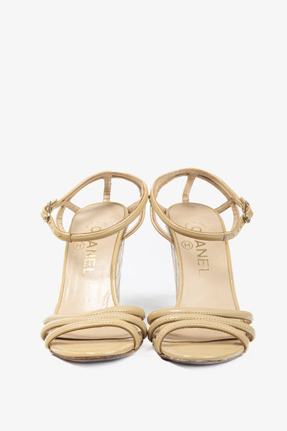 Chanel Beige Patent Leather Quilted-Wedge Sandals