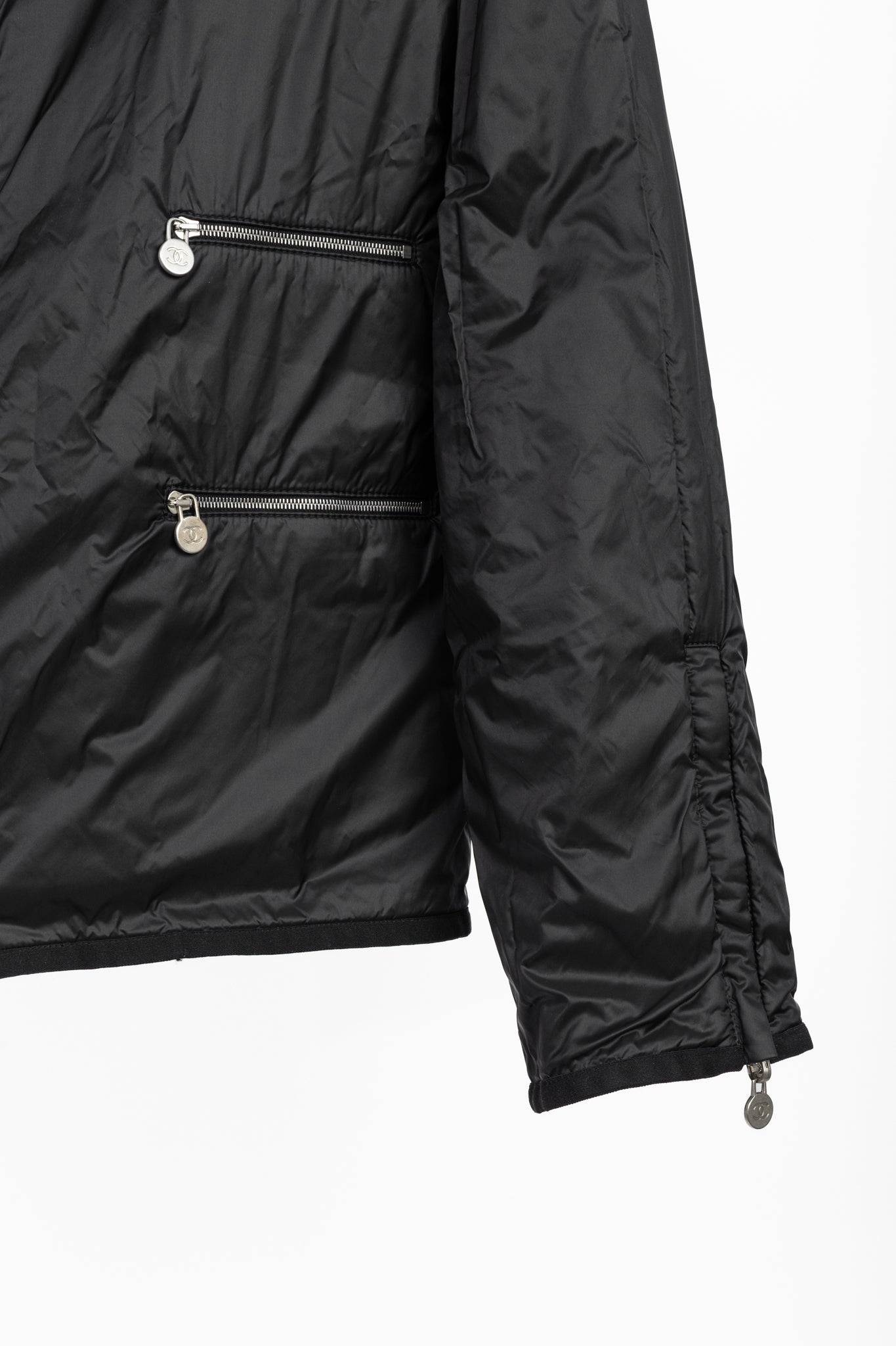 Chanel Reversible Grey Tweed-Printed & Black Nylon Jacket