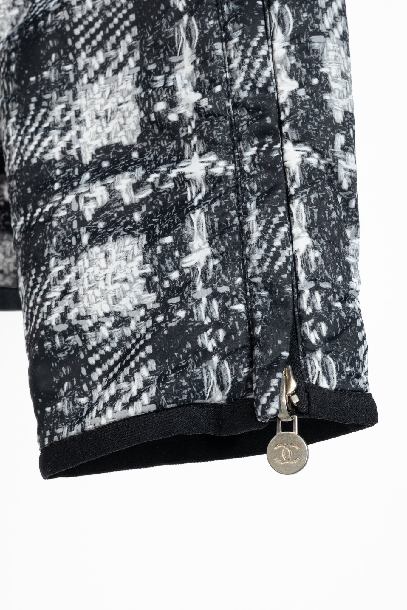 Chanel Reversible Grey Tweed-Printed & Black Nylon Jacket