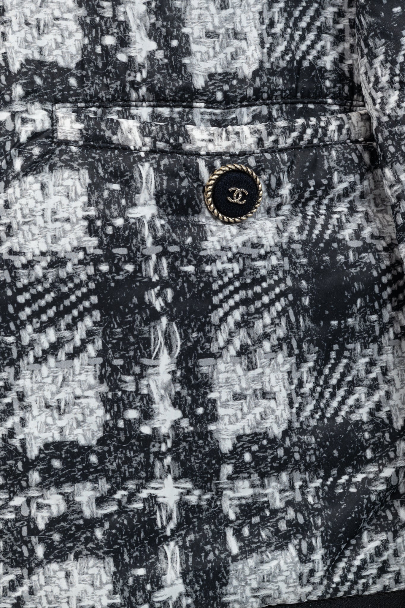 Chanel Reversible Grey Tweed-Printed & Black Nylon Jacket