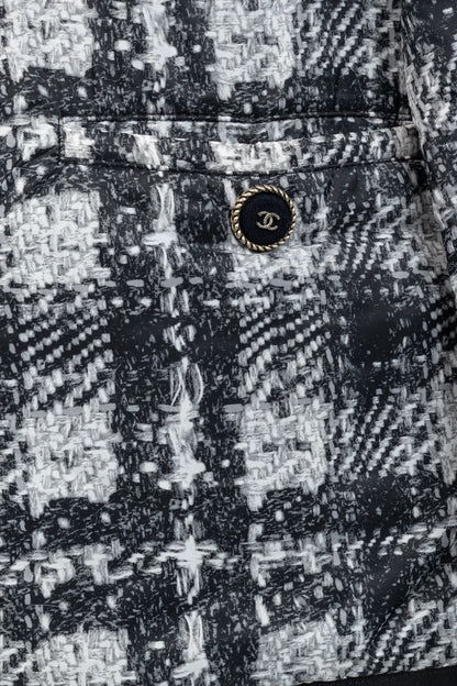Chanel Reversible Grey Tweed-Printed & Black Nylon Jacket