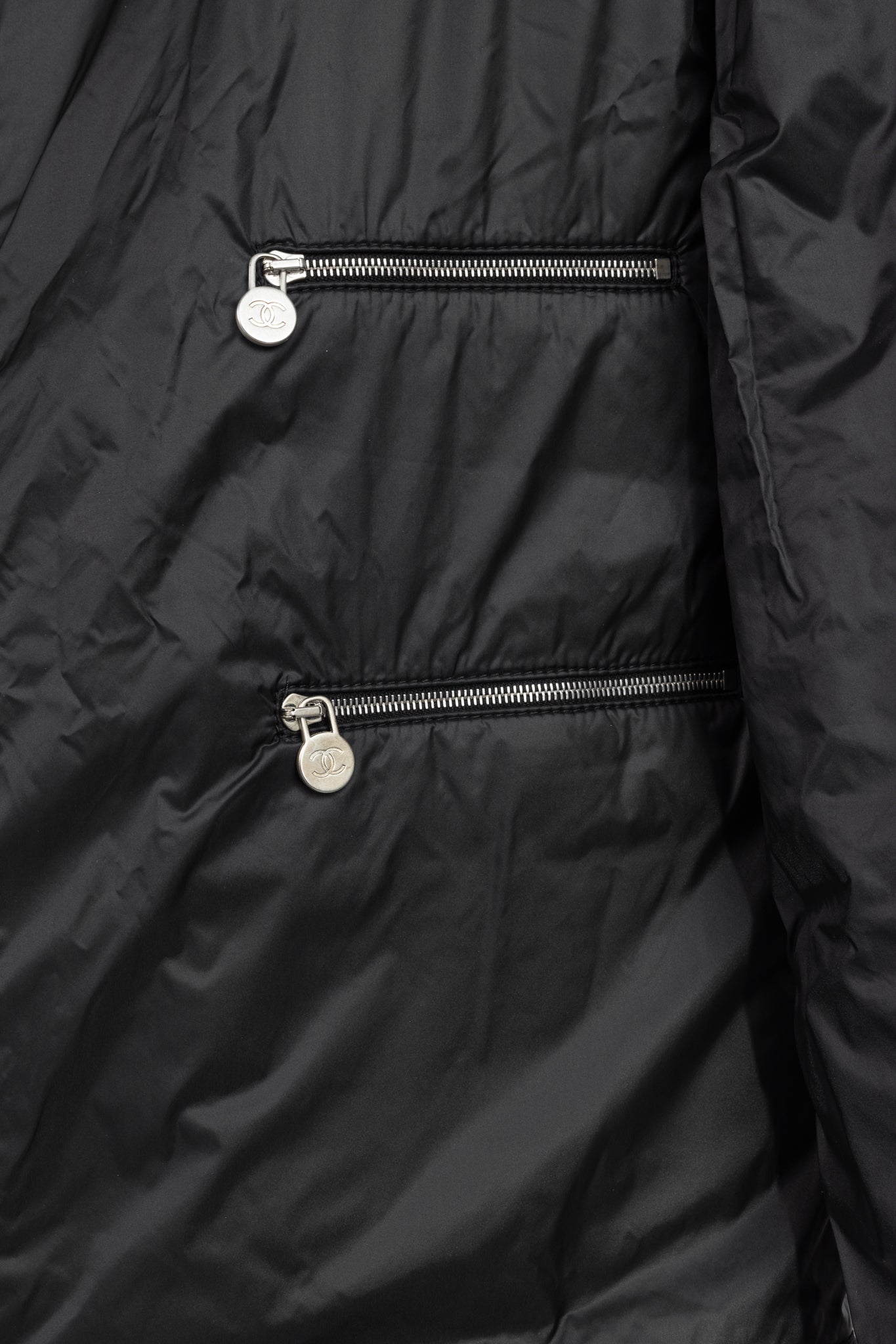 Chanel Reversible Grey Tweed-Printed & Black Nylon Jacket