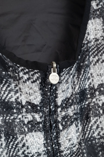 Chanel Reversible Grey Tweed-Printed & Black Nylon Jacket