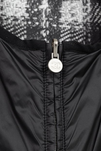 Chanel Reversible Grey Tweed-Printed & Black Nylon Jacket