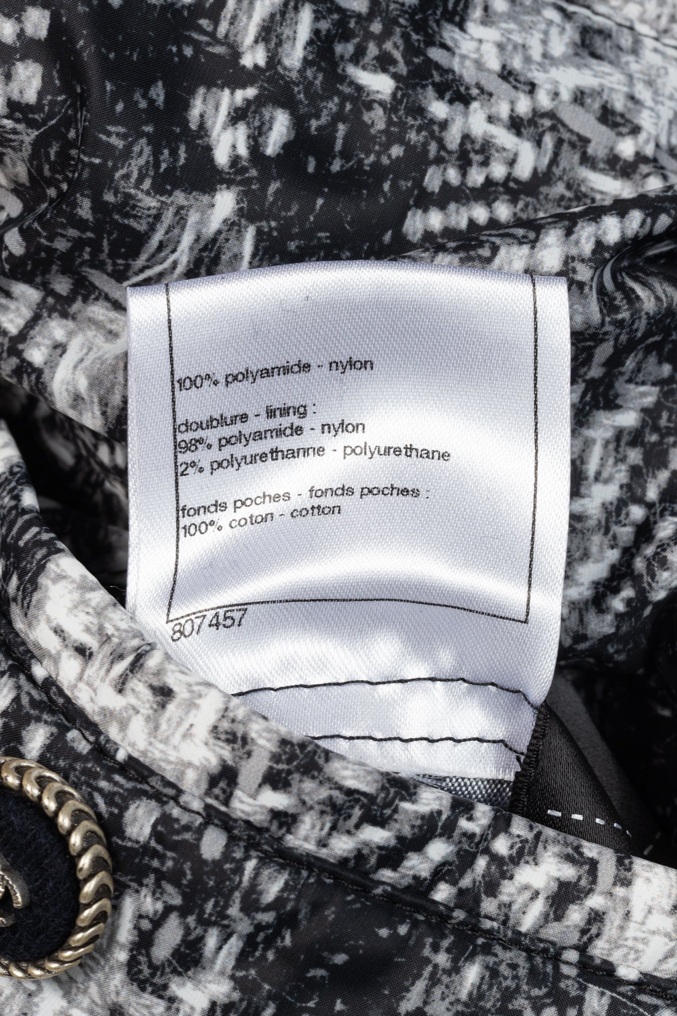 Chanel Reversible Grey Tweed-Printed & Black Nylon Jacket