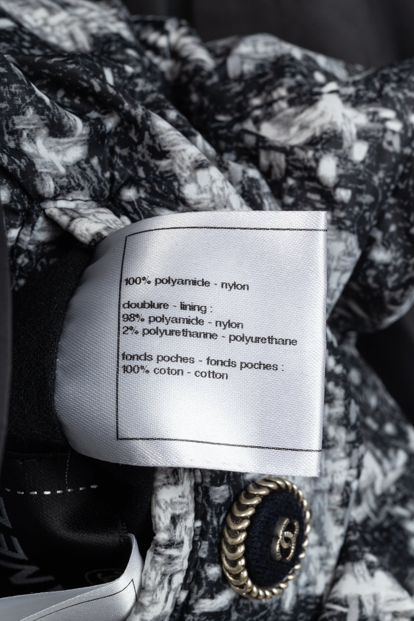 Chanel Reversible Grey Tweed-Printed & Black Nylon Jacket
