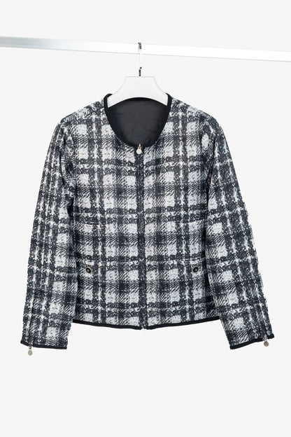 Chanel Reversible Grey Tweed-Printed & Black Nylon Jacket