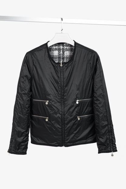 Chanel Reversible Grey Tweed-Printed & Black Nylon Jacket