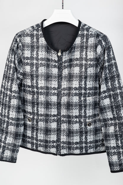 Chanel Reversible Grey Tweed-Printed & Black Nylon Jacket