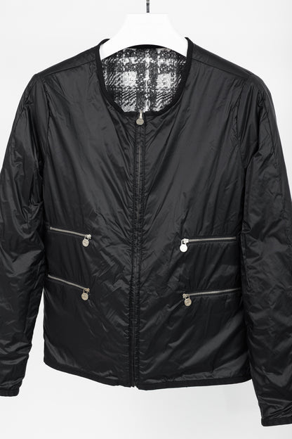 Chanel Reversible Grey Tweed-Printed & Black Nylon Jacket