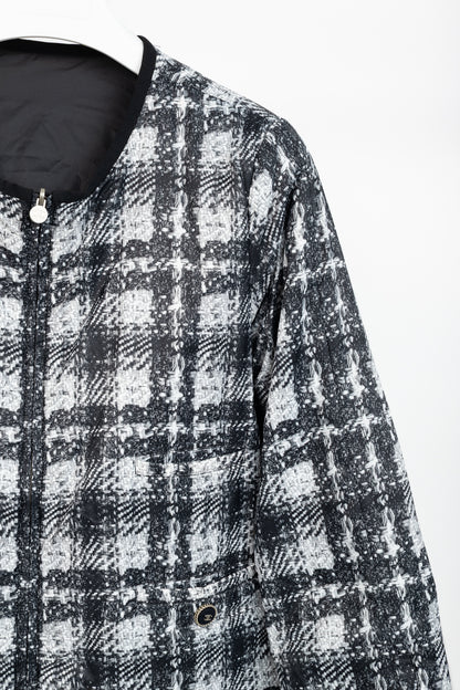Chanel Reversible Grey Tweed-Printed & Black Nylon Jacket