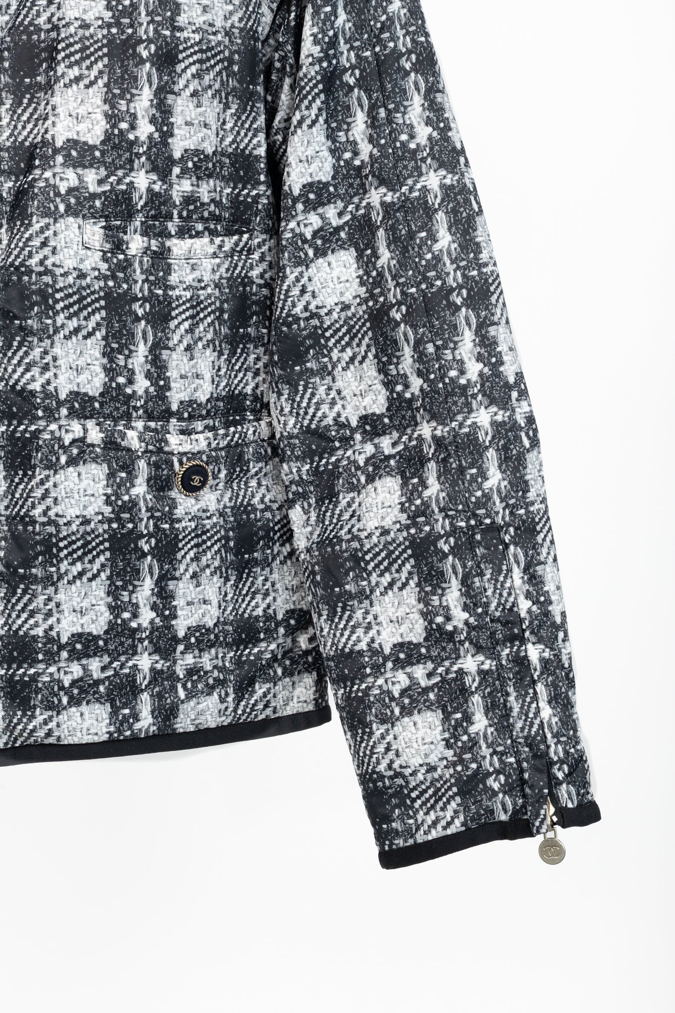 Chanel Reversible Grey Tweed-Printed & Black Nylon Jacket