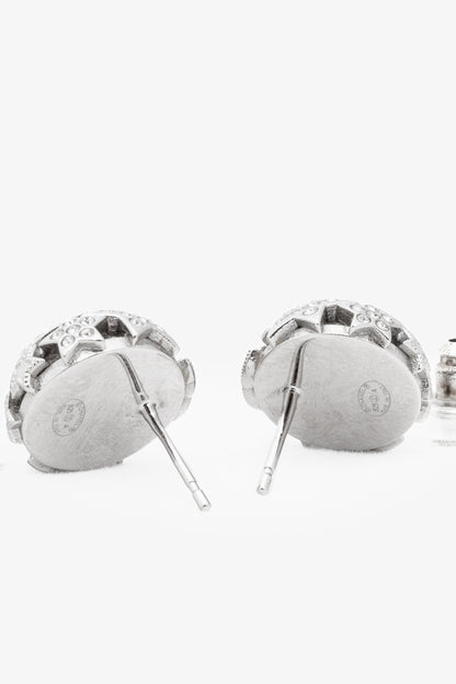 Chanel B25 Silver-Tone Crystal Star Domed Stud Earrings