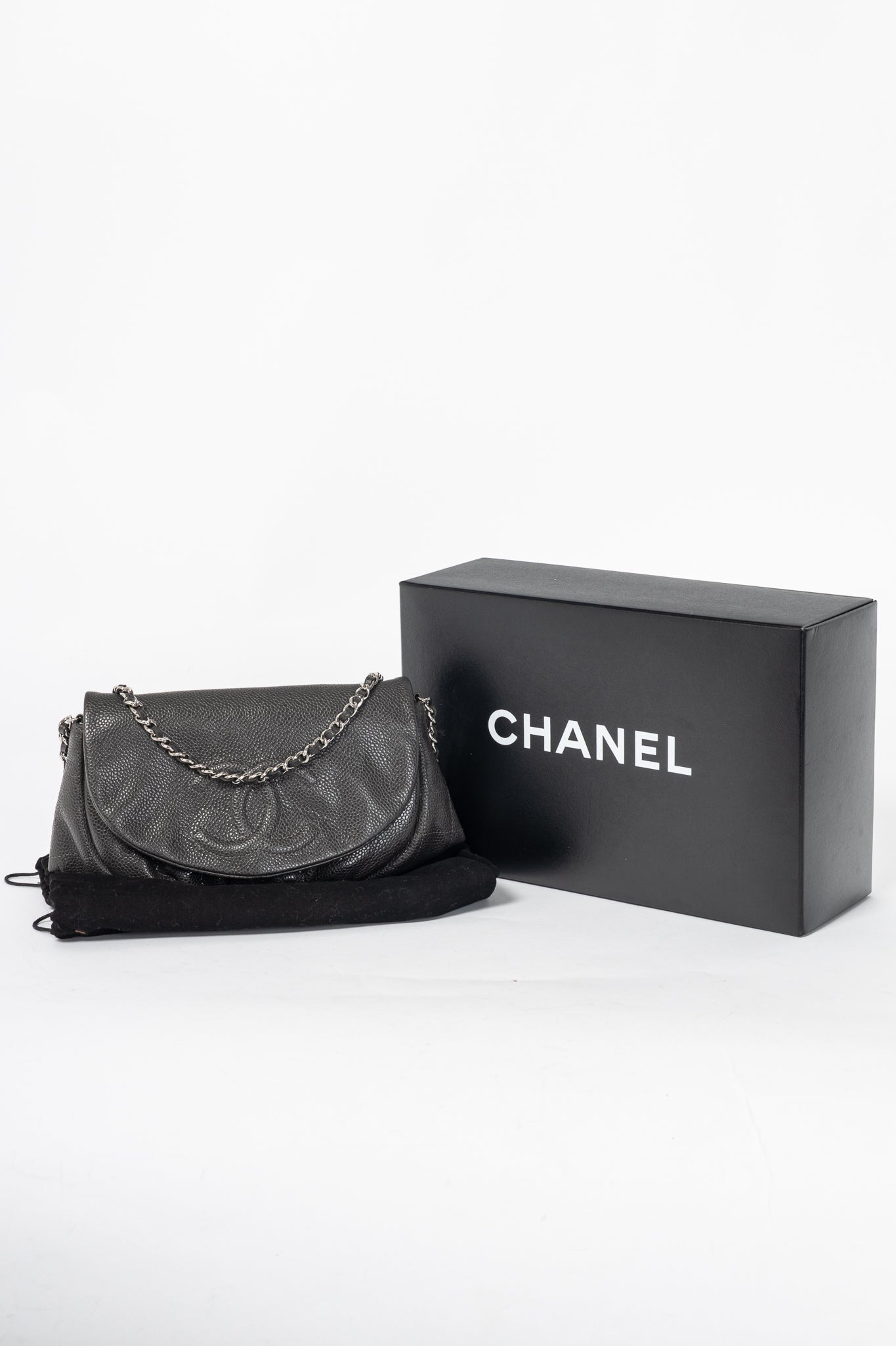 Chanel 12A Anthracite Caviar Leather CC Half Moon WOC