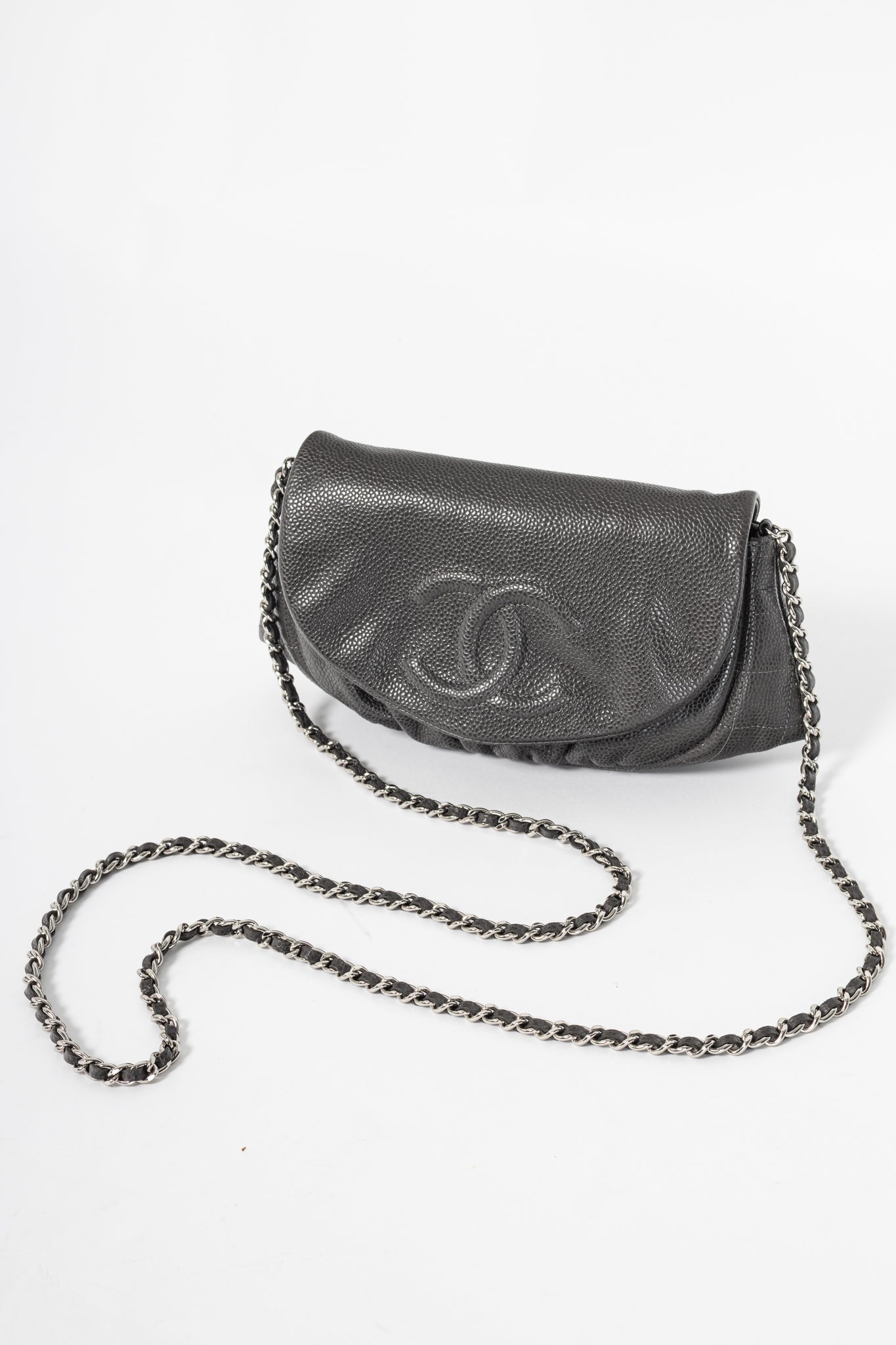 Chanel 12A Anthracite Caviar Leather CC Half Moon WOC