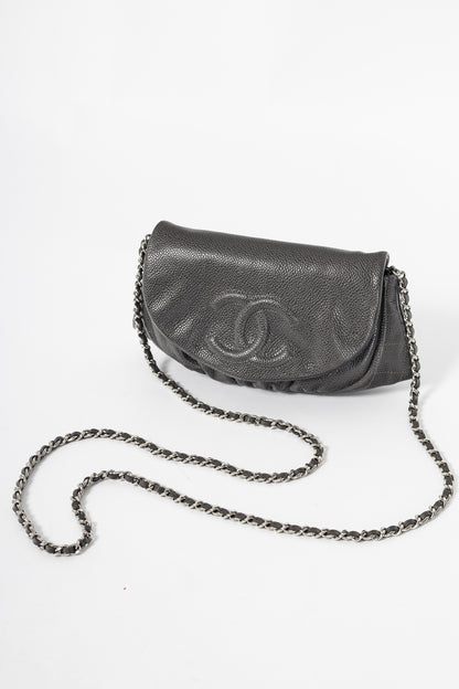 Chanel 12A Anthracite Caviar Leather CC Half Moon WOC
