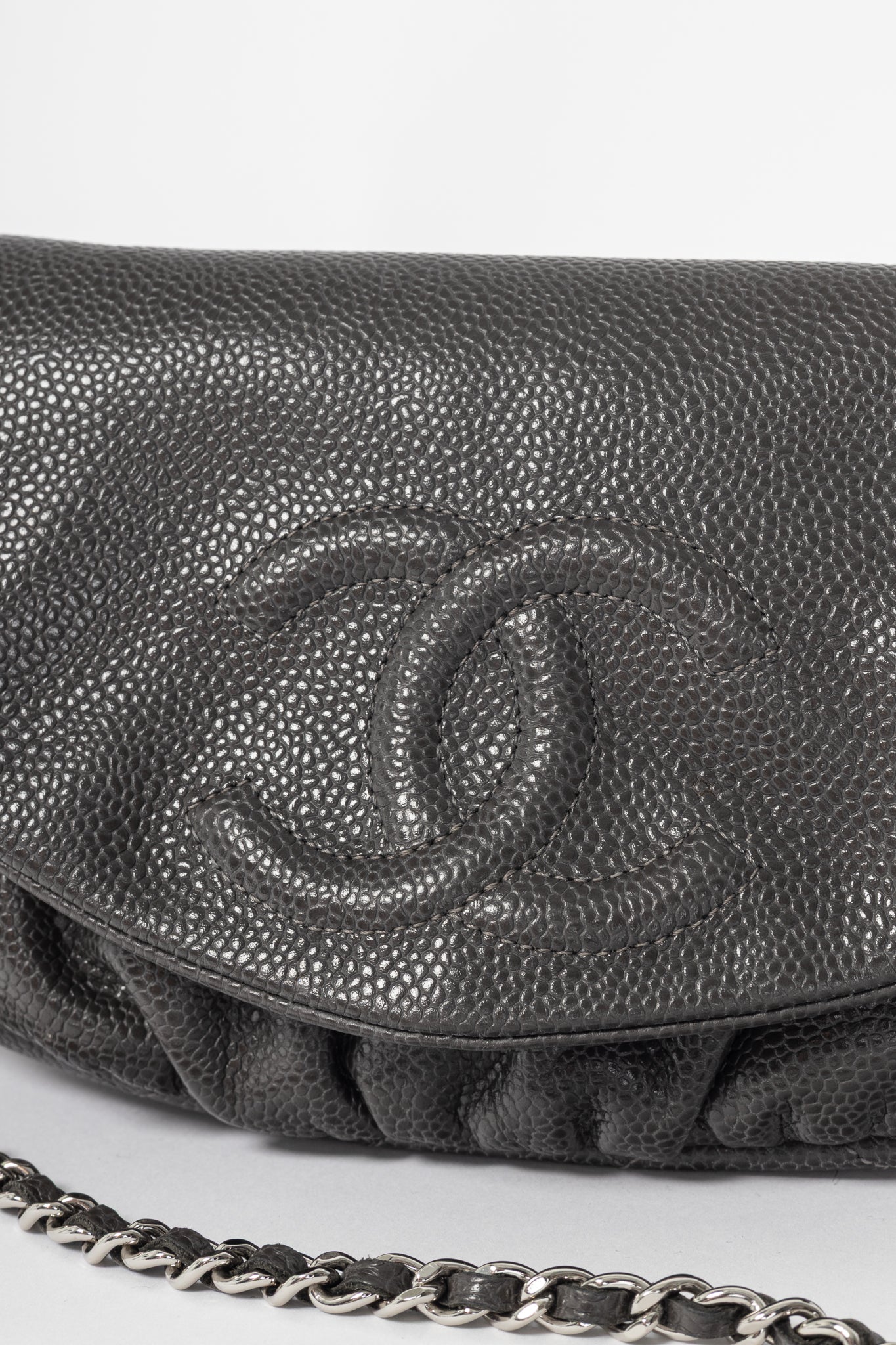 Chanel 12A Anthracite Caviar Leather CC Half Moon WOC
