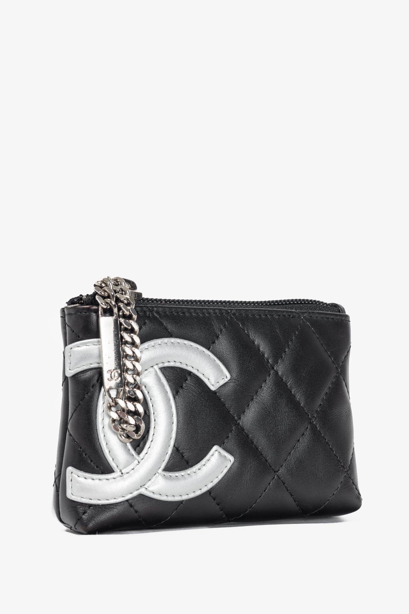 Chanel 12C Noir & Argen Cambon CC Quilted Card Case