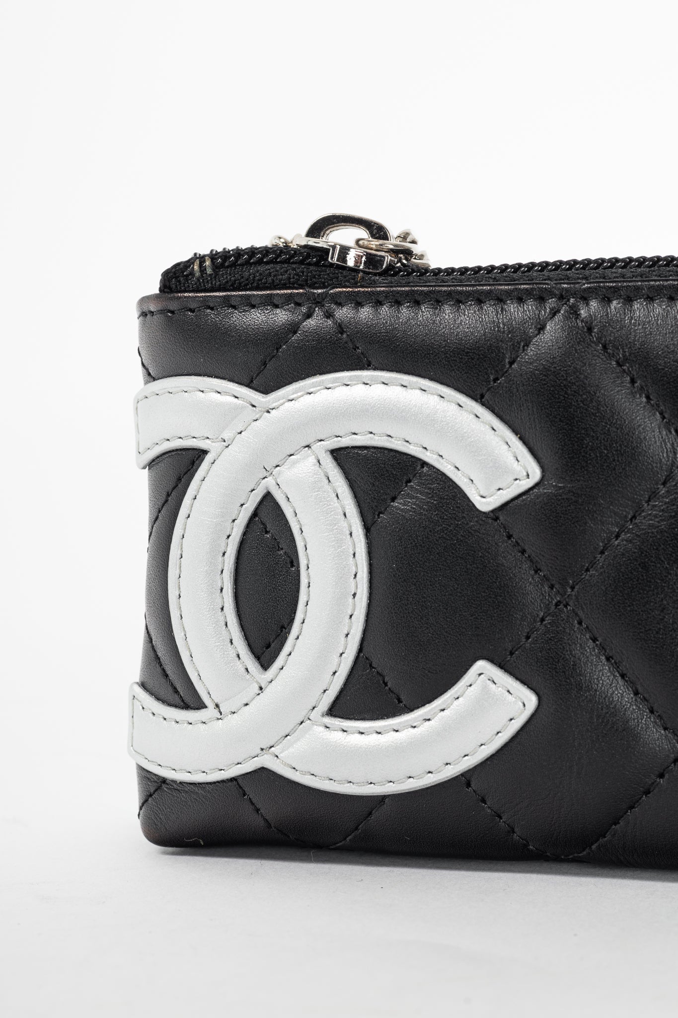 Chanel 12C Noir & Argen Cambon CC Quilted Card Case