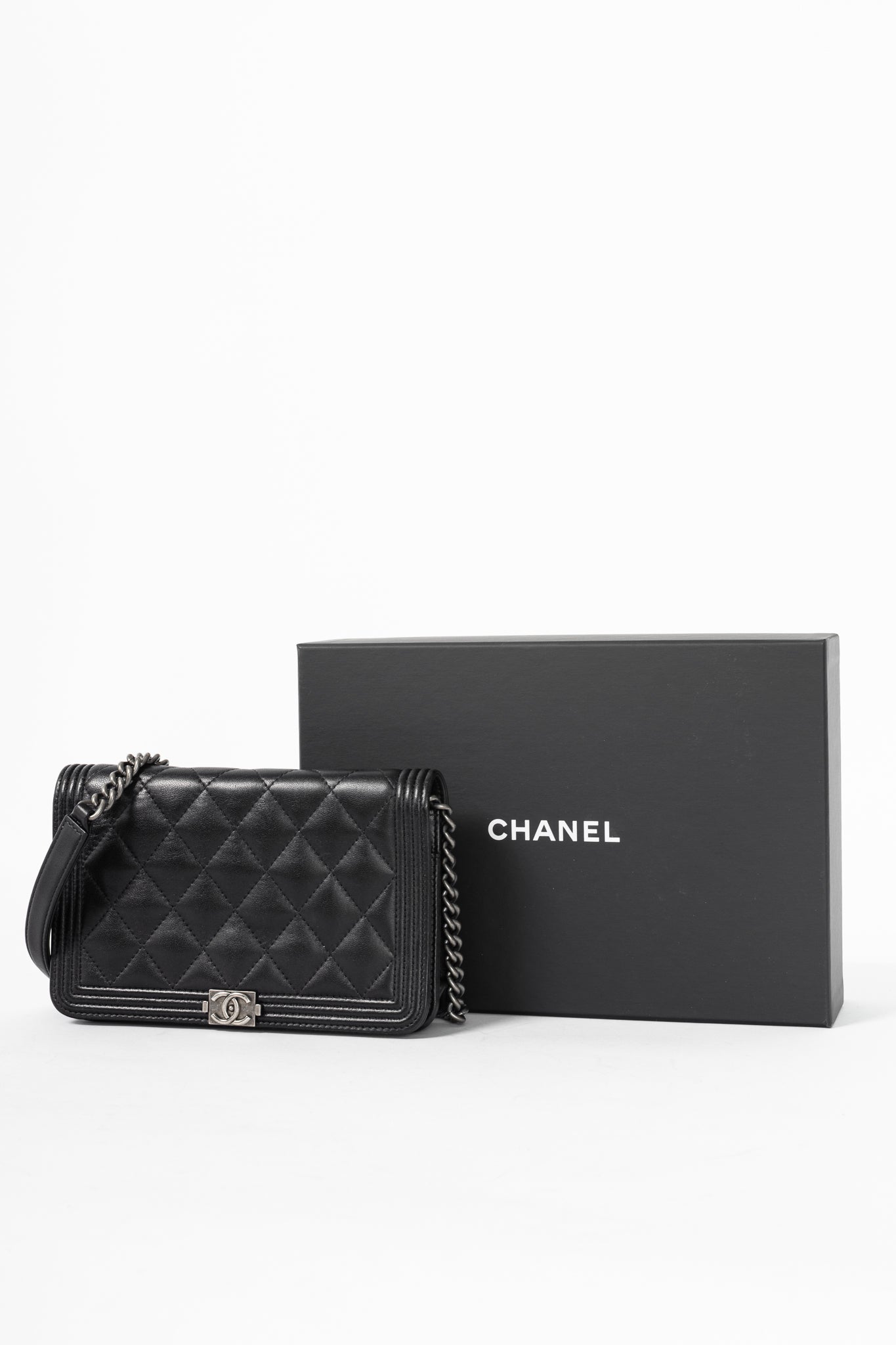 Chanel Boy Black Quilted Lambskin SHW Wallet-on-Chain