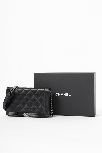 Chanel Boy Black Quilted Lambskin SHW Wallet-on-Chain