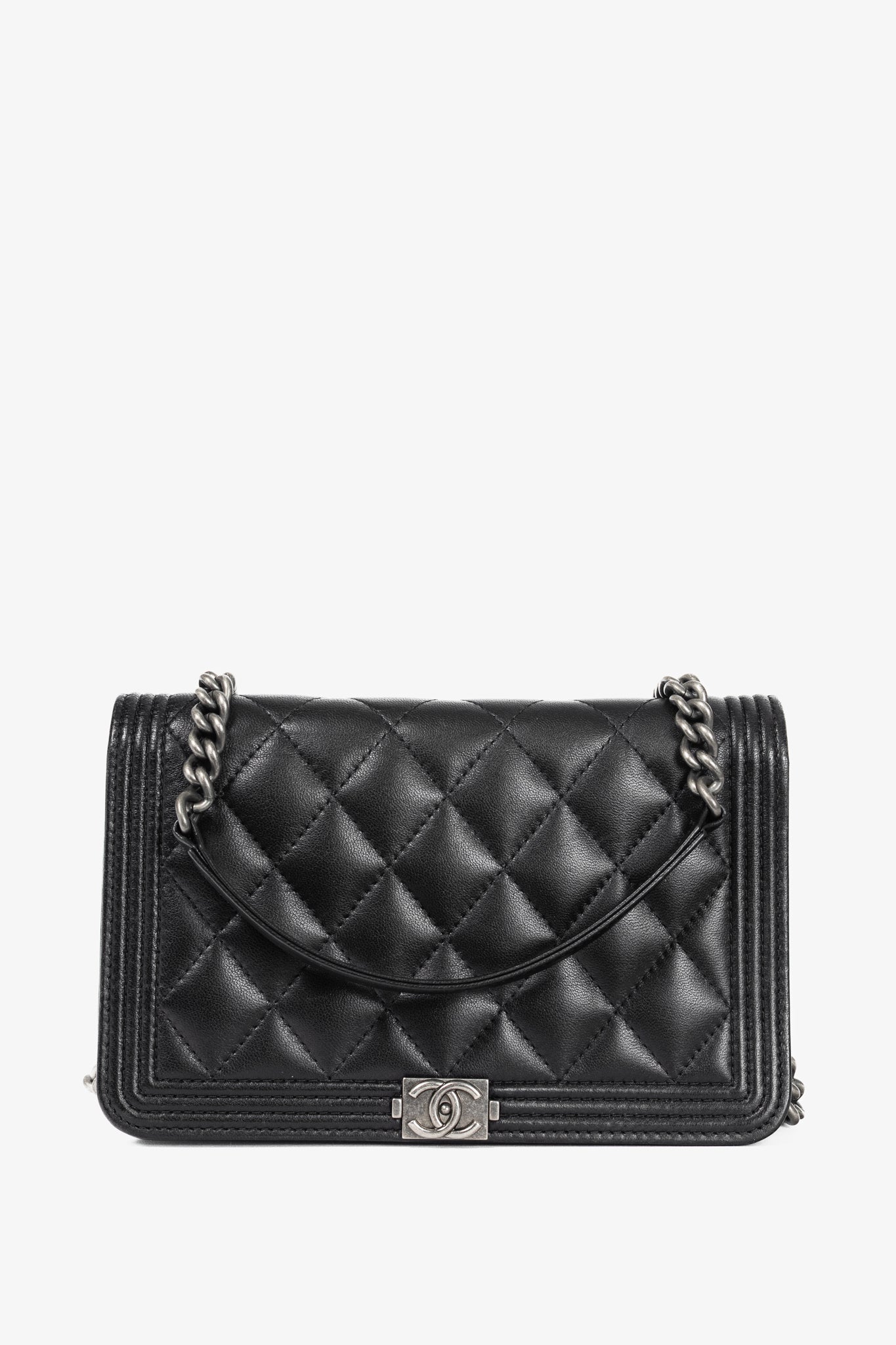 Chanel Boy Black Quilted Lambskin SHW Wallet-on-Chain
