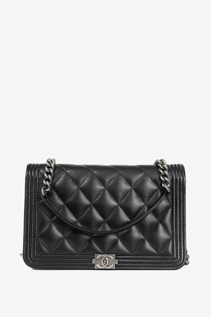 Chanel Boy Black Quilted Lambskin SHW Wallet-on-Chain