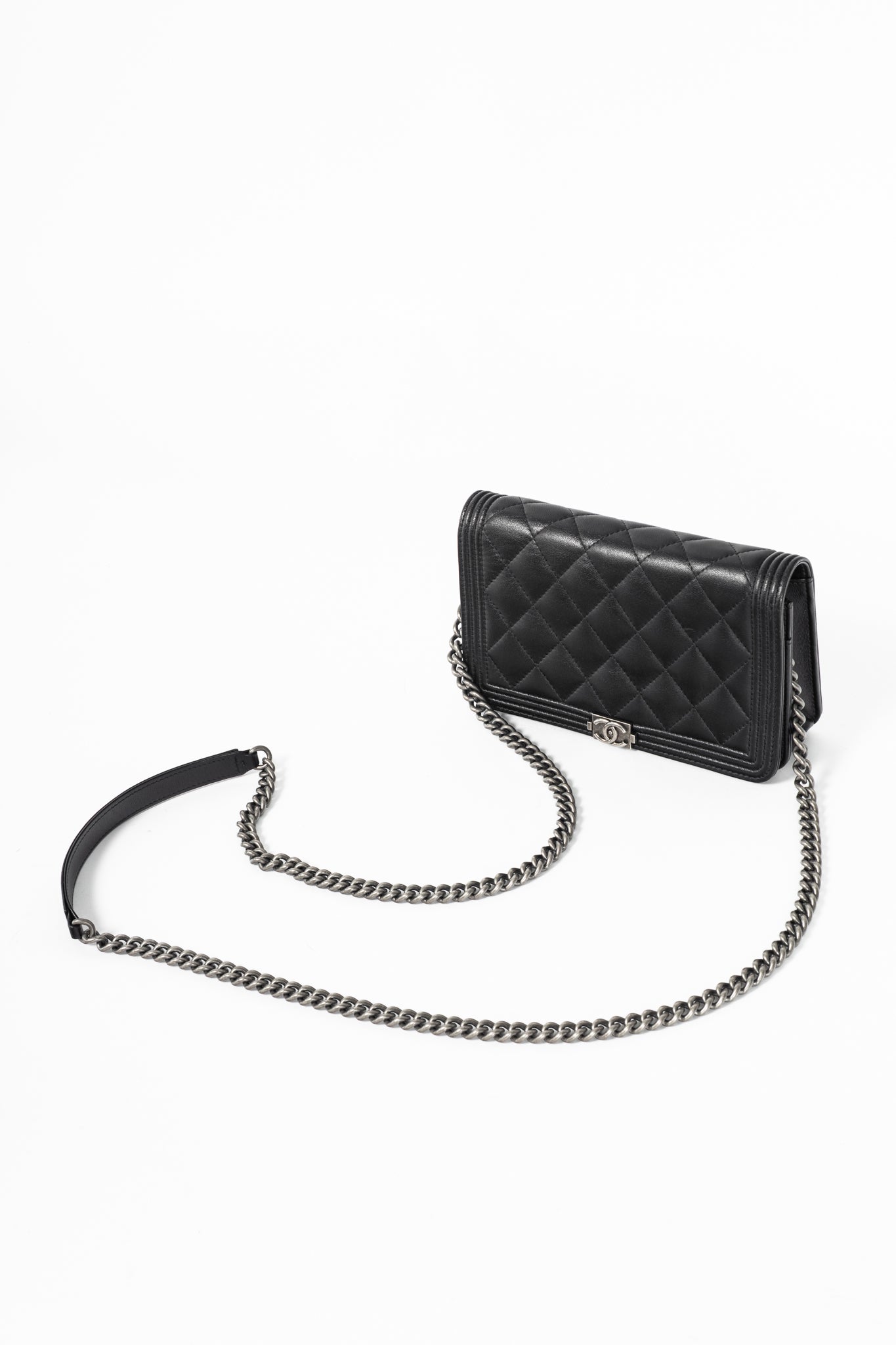 Chanel Boy Black Quilted Lambskin SHW Wallet-on-Chain
