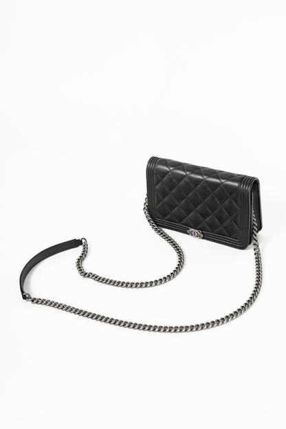 Chanel Boy Black Quilted Lambskin SHW Wallet-on-Chain