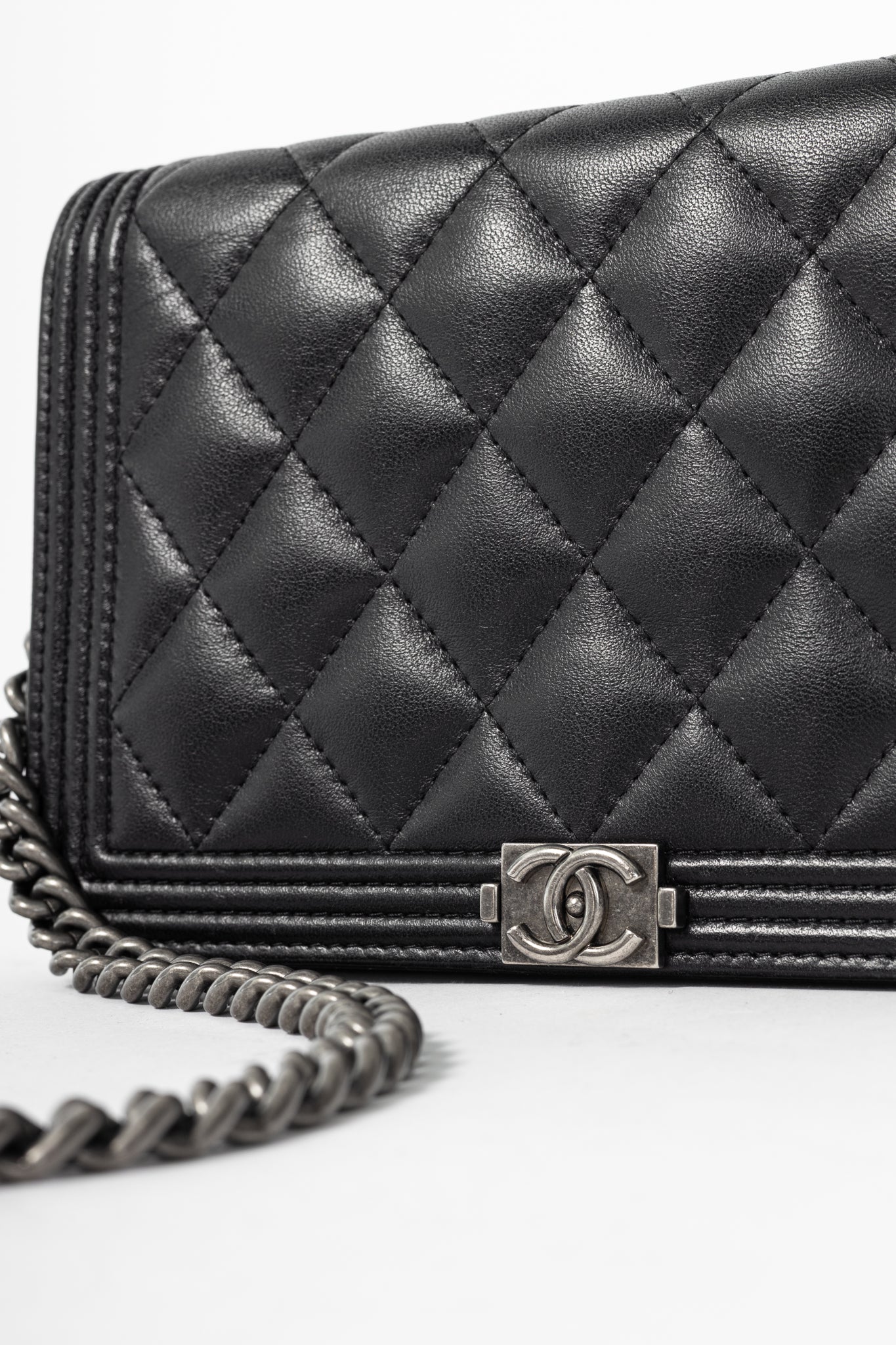Chanel Boy Black Quilted Lambskin SHW Wallet-on-Chain