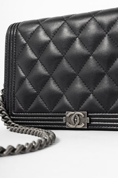 Chanel Boy Black Quilted Lambskin SHW Wallet-on-Chain
