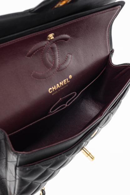 Chanel Small Classic Black Lambskin Quilted Double Flap Bag