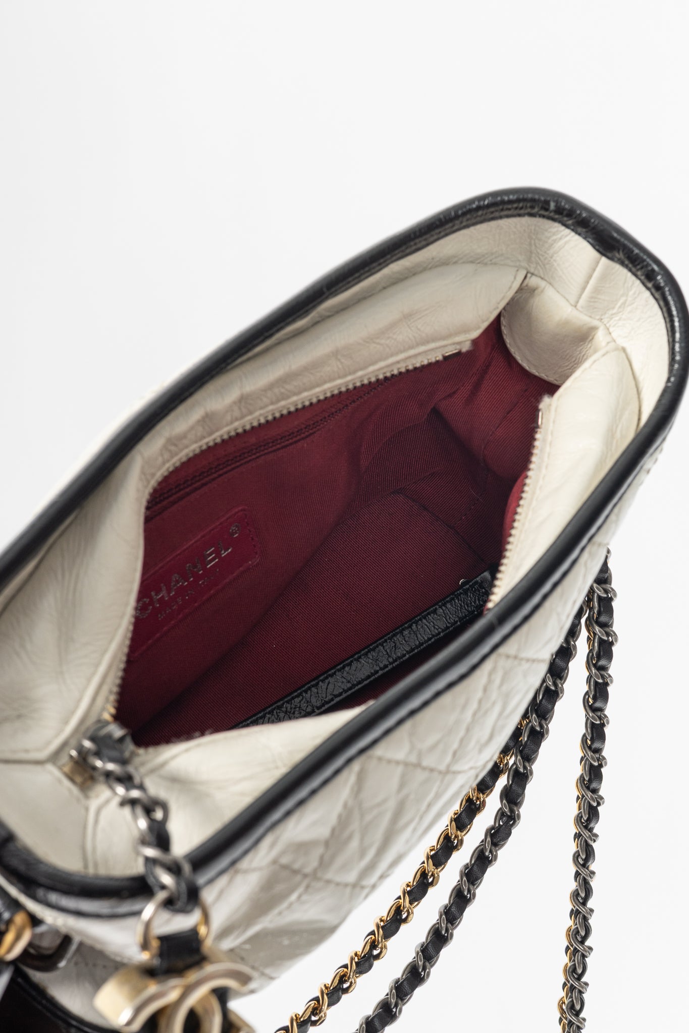 Chanel Small Gabrielle Hobo White & Black Aged Calfskin Quilted-Leather Shoulder Bag