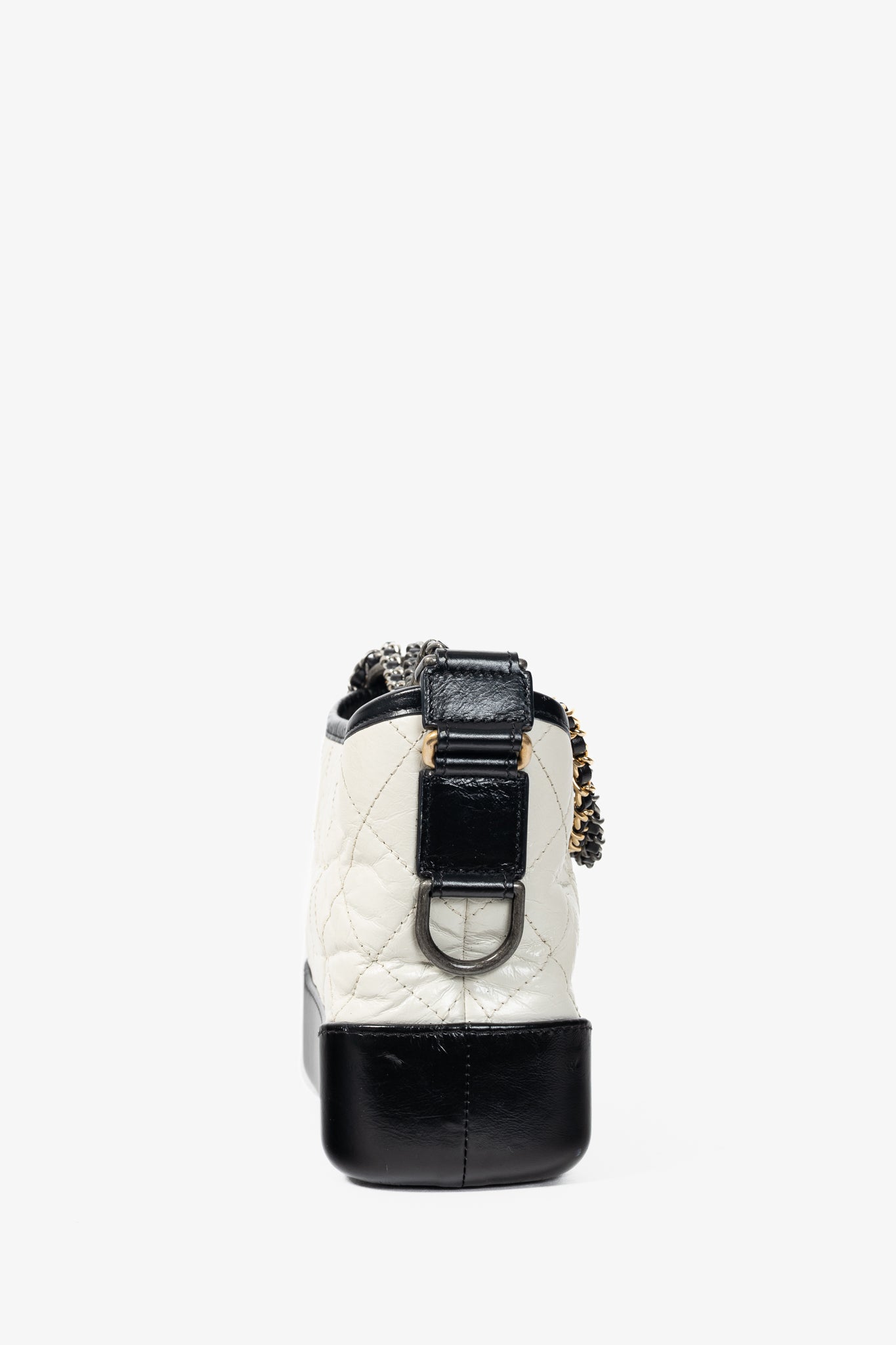 Chanel Small Gabrielle Hobo White & Black Aged Calfskin Quilted-Leather Shoulder Bag