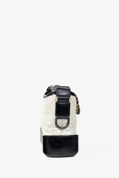 Chanel Small Gabrielle Hobo White & Black Aged Calfskin Quilted-Leather Shoulder Bag