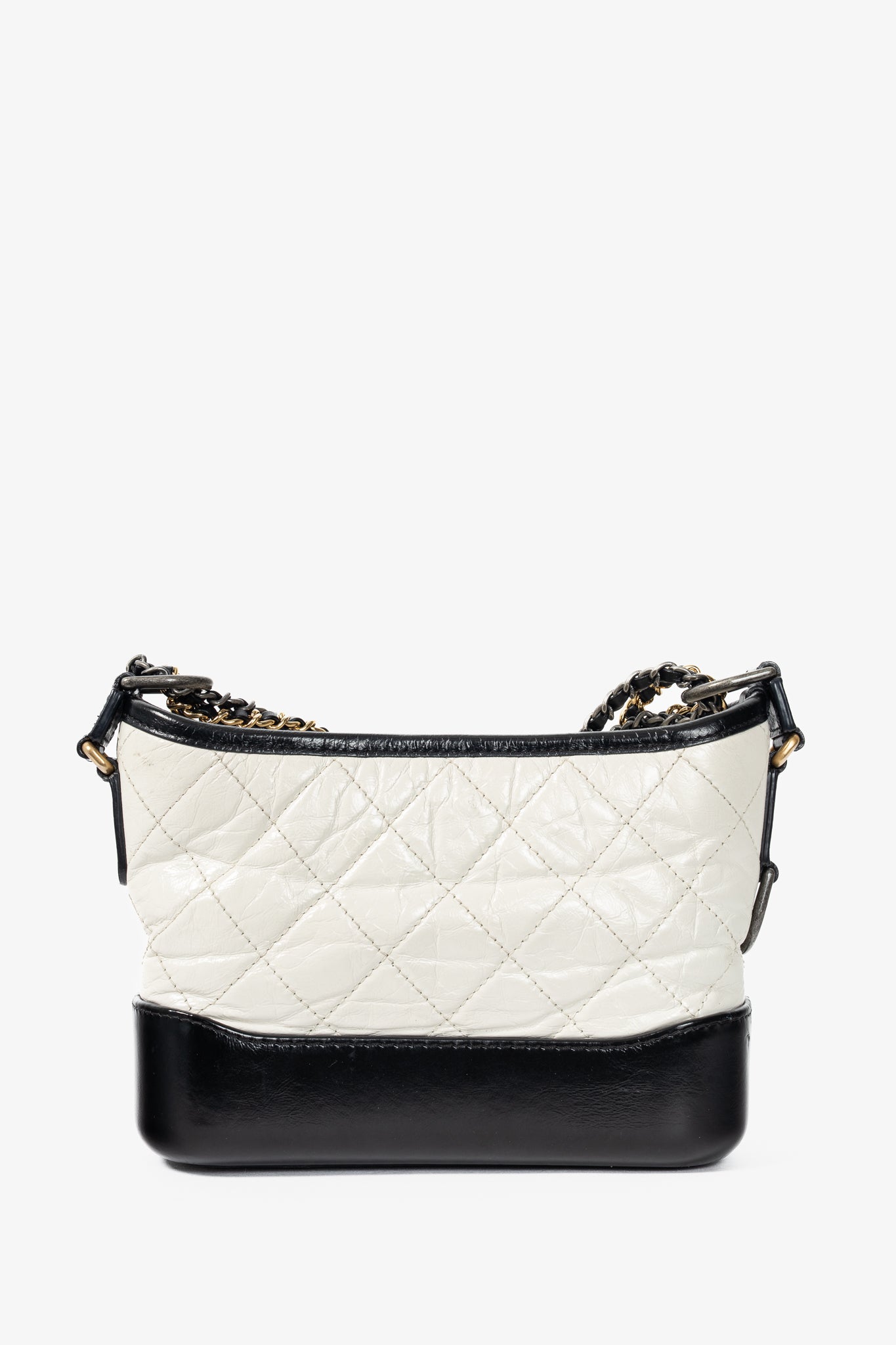 Chanel Small Gabrielle Hobo White & Black Aged Calfskin Quilted-Leather Shoulder Bag