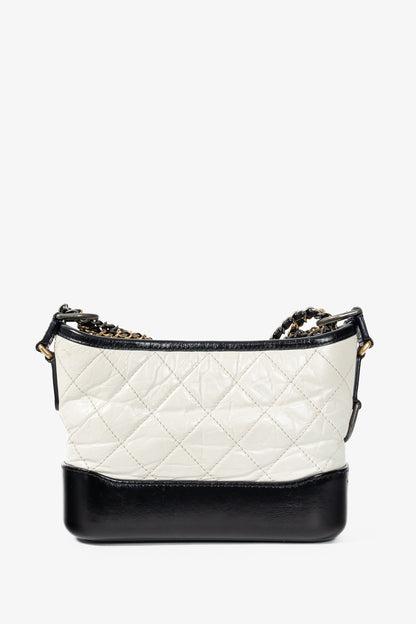 Chanel Small Gabrielle Hobo White & Black Aged Calfskin Quilted-Leather Shoulder Bag