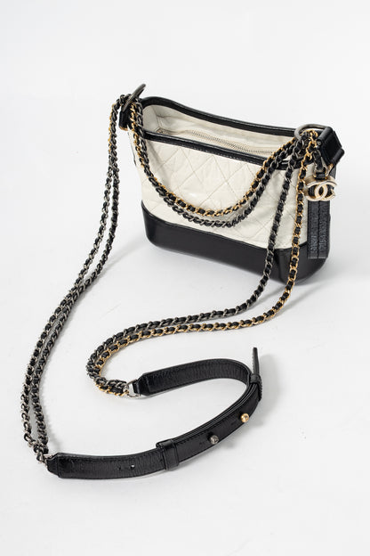 Chanel Small Gabrielle Hobo White & Black Aged Calfskin Quilted-Leather Shoulder Bag