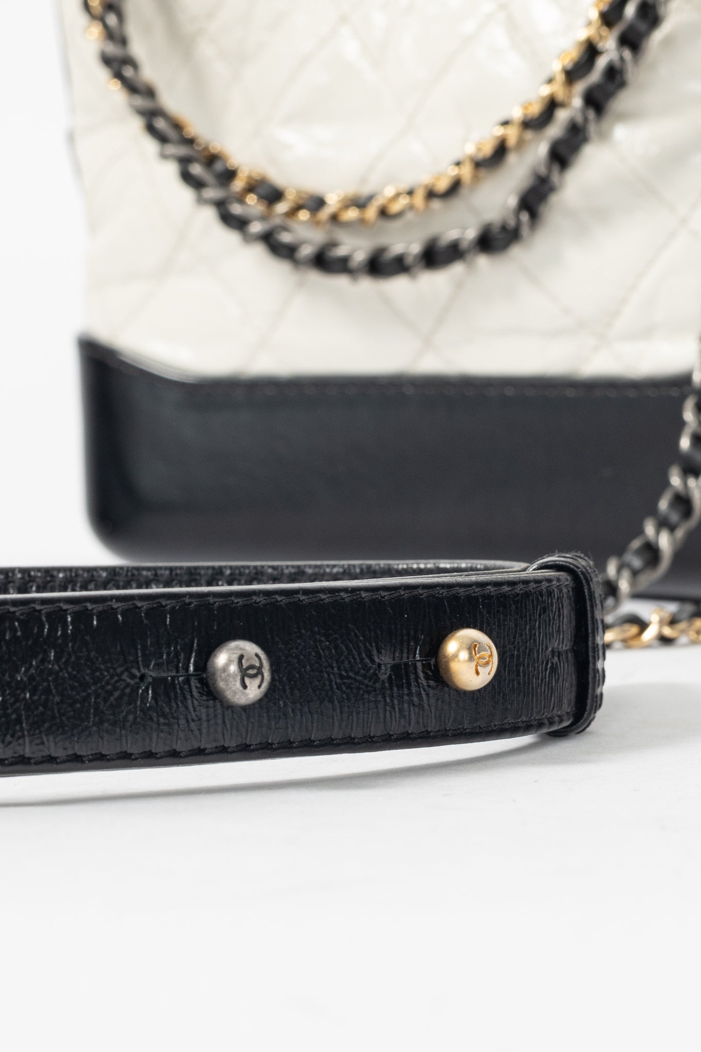 Chanel Small Gabrielle Hobo White & Black Aged Calfskin Quilted-Leather Shoulder Bag